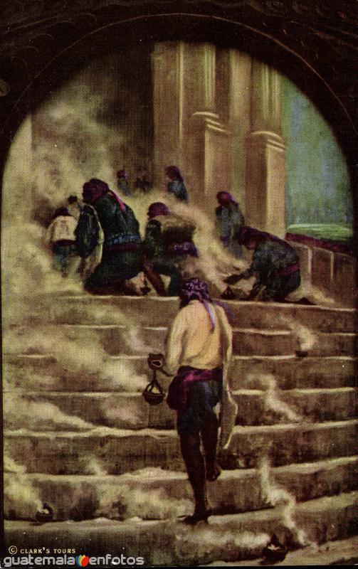 Indios orando a las puertas del templo de Santo Tomás, pintura de H. Garavito